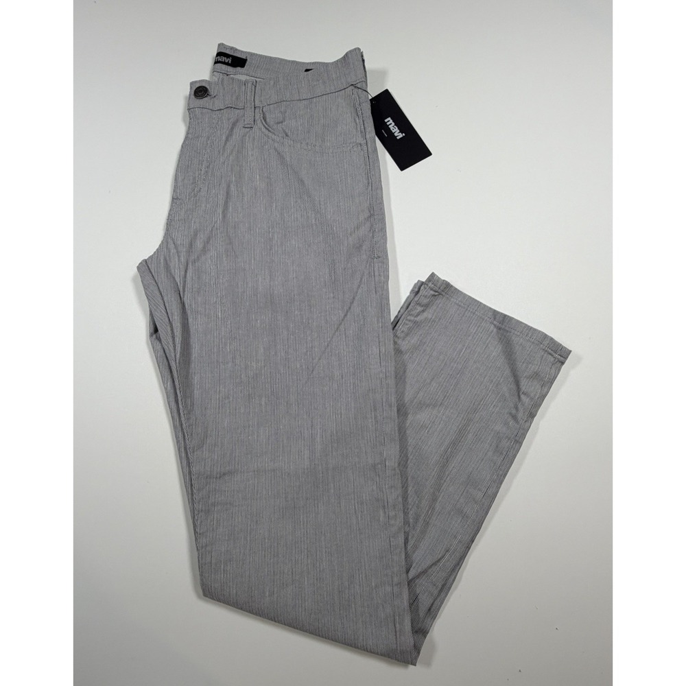 Mavi Jake Men's Light Gray Stripe Pants Jeans Cotton Linen Size 32/32 $138 NWT